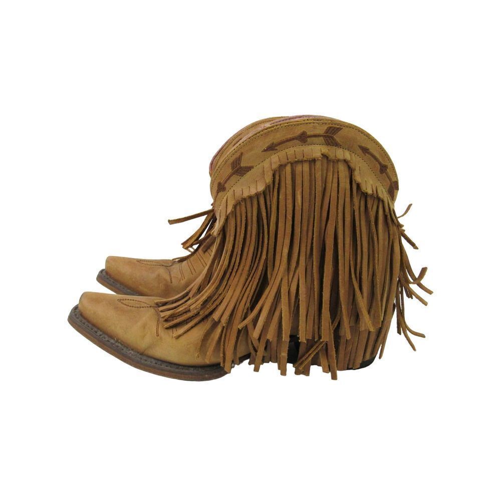 Junk Gypsy by Lane Spitfire Ankle Fringe Cowgirl Boots in Mustard SZ 5 1/2